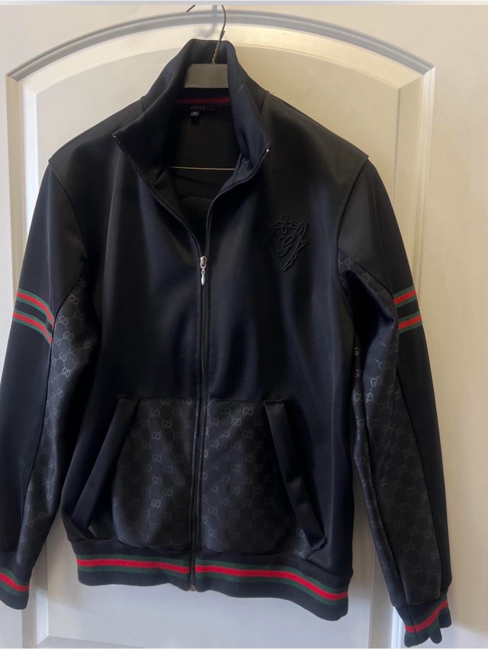 Gucci Black Track Jacket with Green & Red Web Stripes